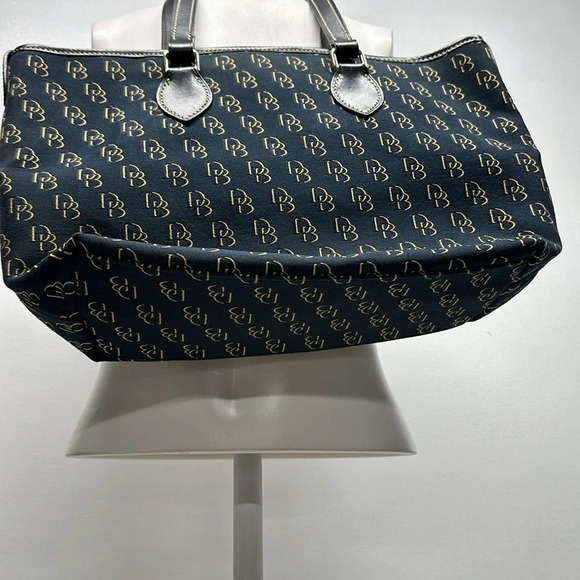 Dooney & Bourke Purse Tote Shoulder Bag Monogram D&B Canvas Black Navy Blue Tan - Picture 5 of 11
